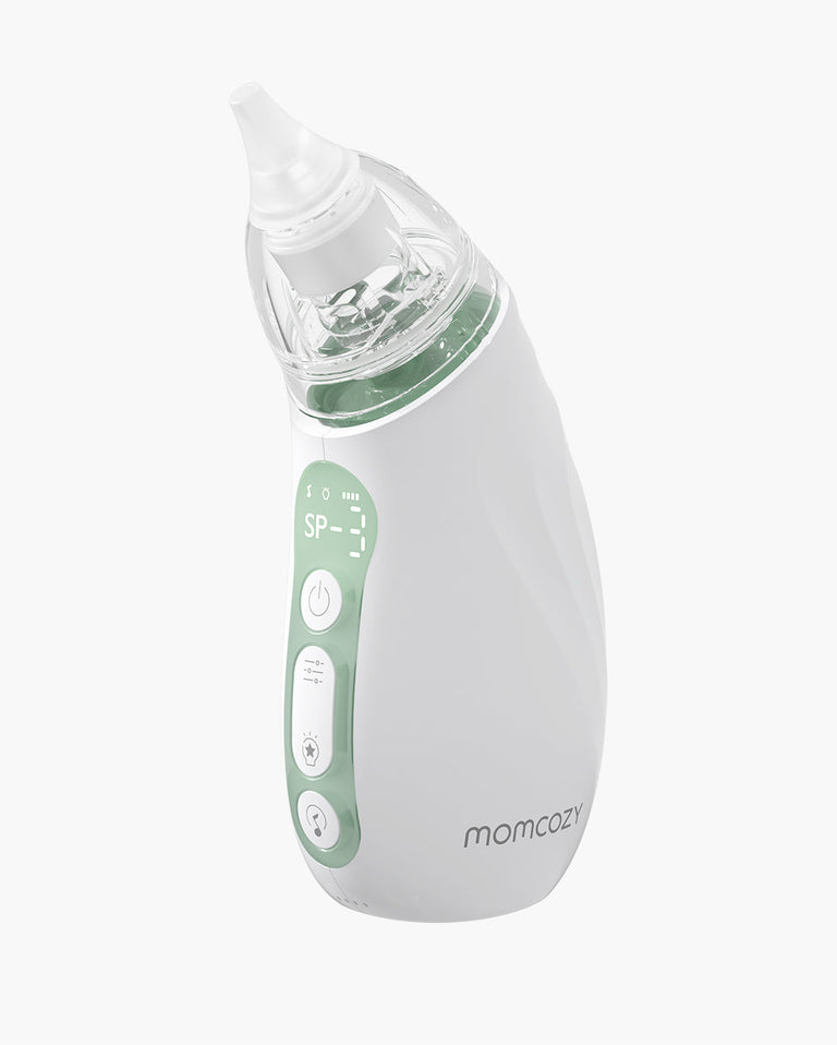 Translation missing: en.Momcozy Baby Nasal Aspirator. White and green baby nasal aspirator with clear nozzle for gentle congestion relief